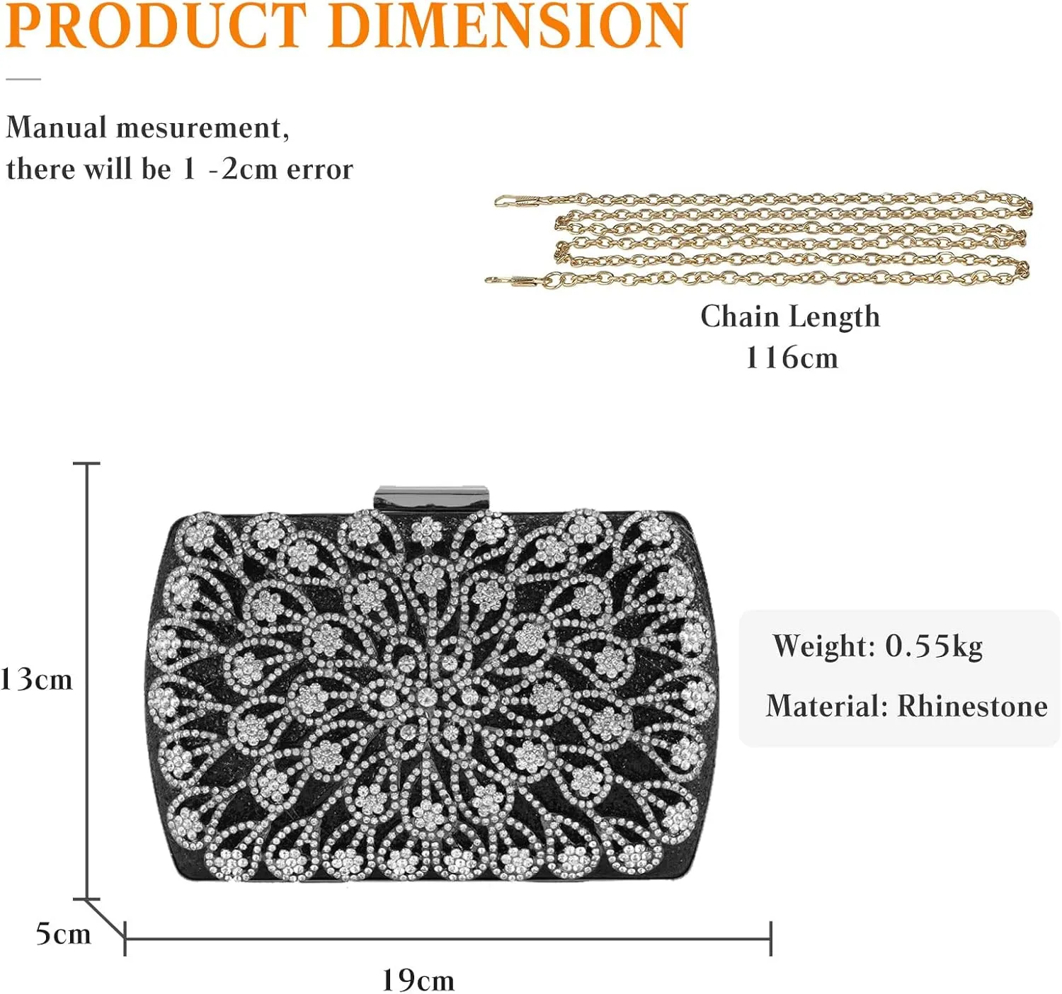 Rhinestone Evening Bag for Women Crystal Clutch Bag Glitter Handbag Bridal Wedding Purse