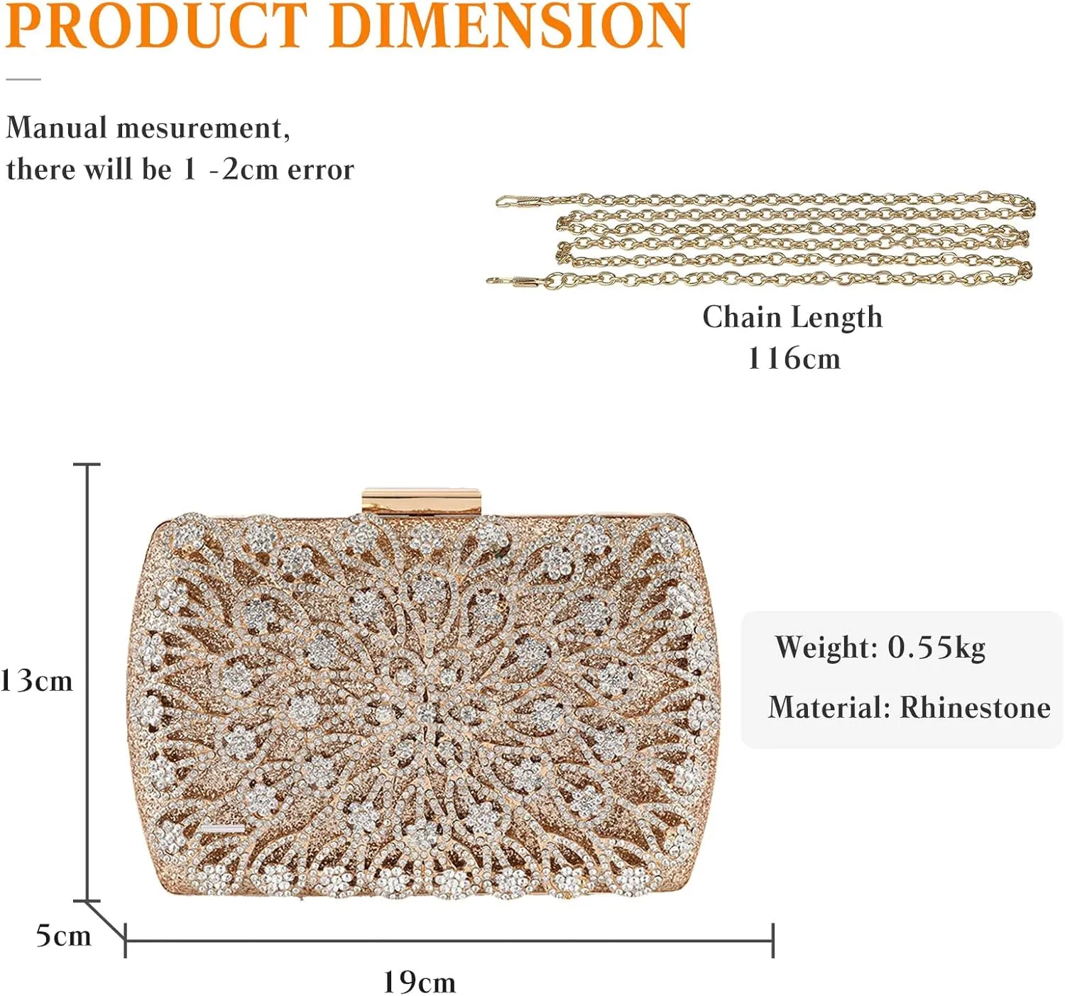Rhinestone Evening Bag for Women Crystal Clutch Bag Glitter Handbag Bridal Wedding Purse