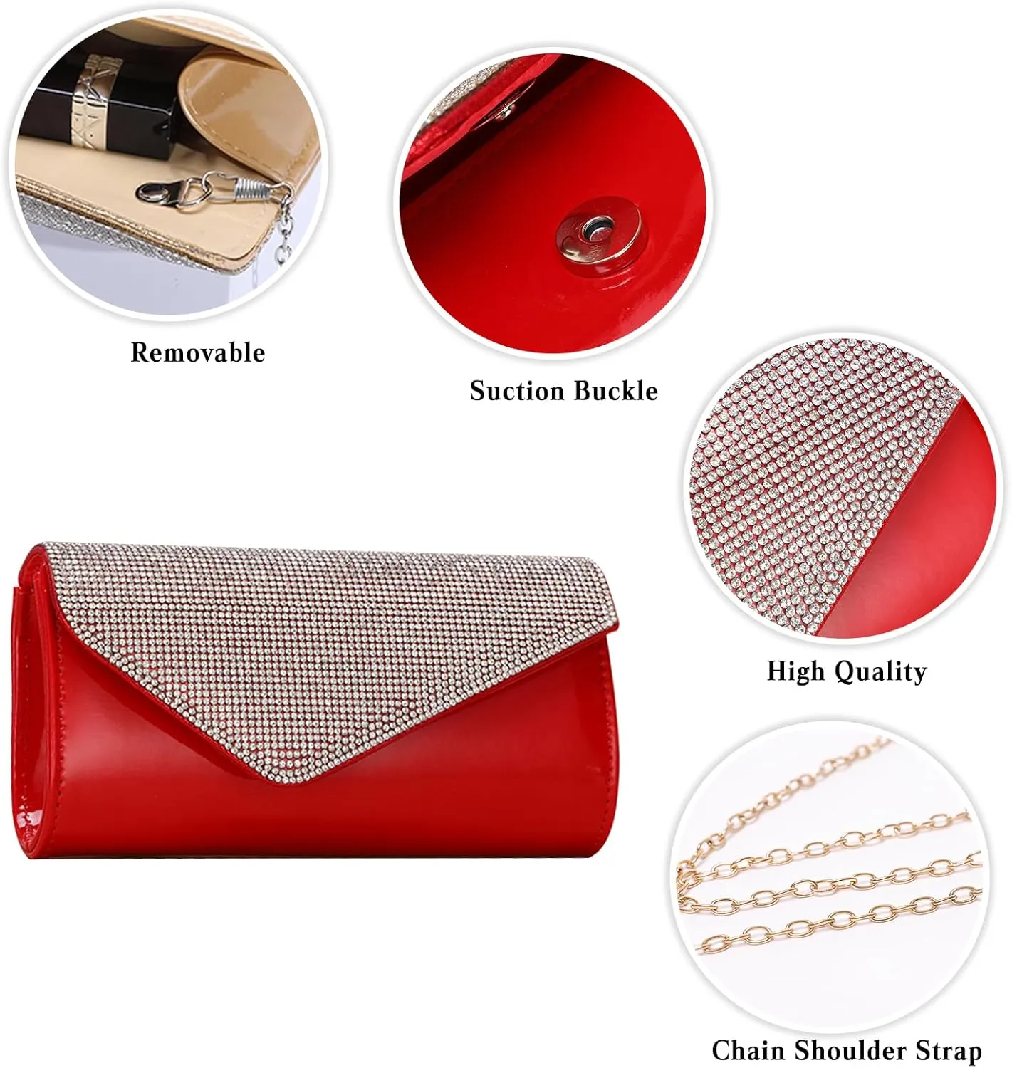 Rhinestone Evening Bag for Women Envelope Clutch Bag Crystal Handbag Bridal Wedding Purse Elegant Shoulder Bag