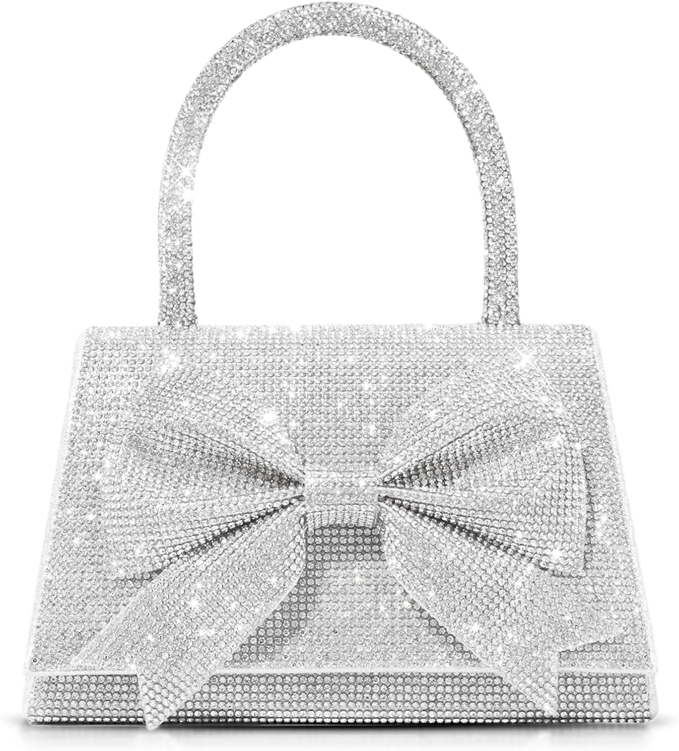 Rhinestone Evening Bag, Handbag for Women, Small Tote Bag, Bow Tie Crossbody Bag for Wedding, Prom, Parties(Silver)