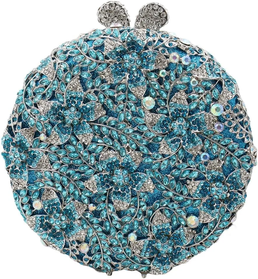 Rhinestone Evening Clutch for Women Flower Full Diamond Round Handbag Gorgeous Shining Shoulder Ball Banquet Bag