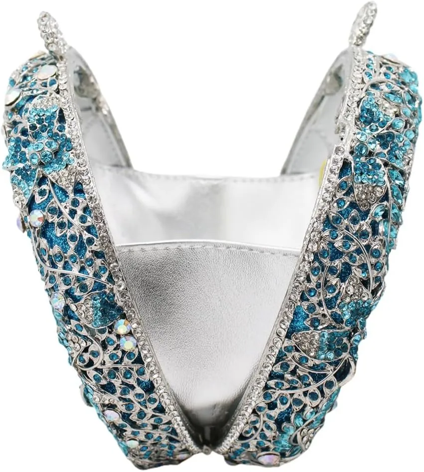 Rhinestone Evening Clutch for Women Flower Full Diamond Round Handbag Gorgeous Shining Shoulder Ball Banquet Bag