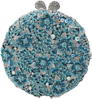 Rhinestone Evening Clutch for Women Flower Full Diamond Round Handbag Gorgeous Shining Shoulder Ball Banquet Bag