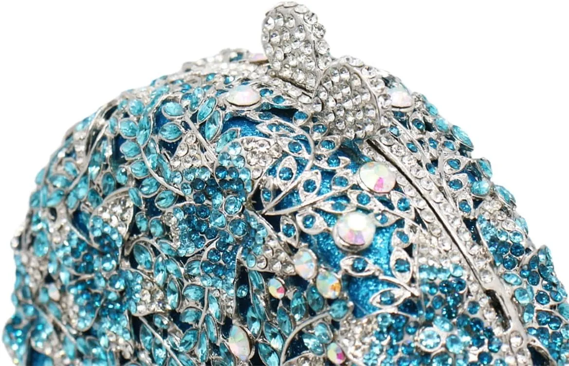 Rhinestone Evening Clutch for Women Flower Full Diamond Round Handbag Gorgeous Shining Shoulder Ball Banquet Bag