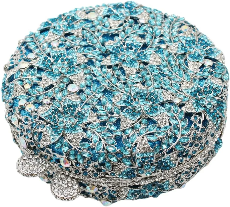 Rhinestone Evening Clutch for Women Flower Full Diamond Round Handbag Gorgeous Shining Shoulder Ball Banquet Bag