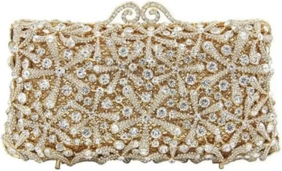 Rhinestone Flower Clutch for Women Sparkling Starfish Glowing Handbag Dazzling Party Banquet Crossbody Purse