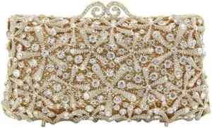Rhinestone Flower Clutch for Women Sparkling Starfish Glowing Handbag Dazzling Party Banquet Crossbody Purse