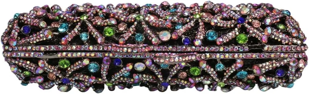 Rhinestone Flower Clutch for Women Sparkling Starfish Glowing Handbag Dazzling Party Banquet Crossbody Purse
