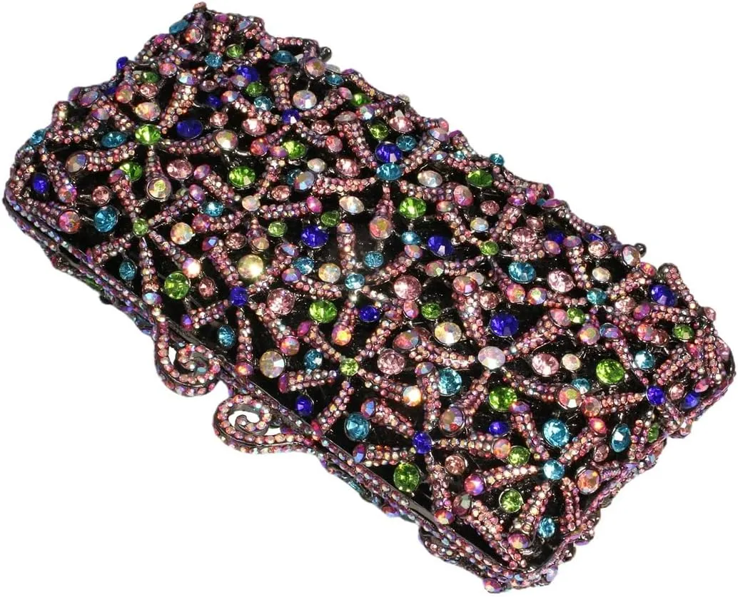 Rhinestone Flower Clutch for Women Sparkling Starfish Glowing Handbag Dazzling Party Banquet Crossbody Purse