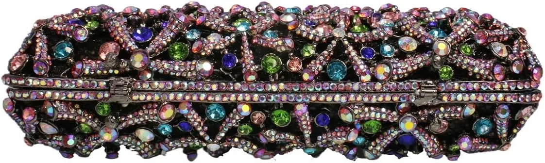 Rhinestone Flower Clutch for Women Sparkling Starfish Glowing Handbag Dazzling Party Banquet Crossbody Purse