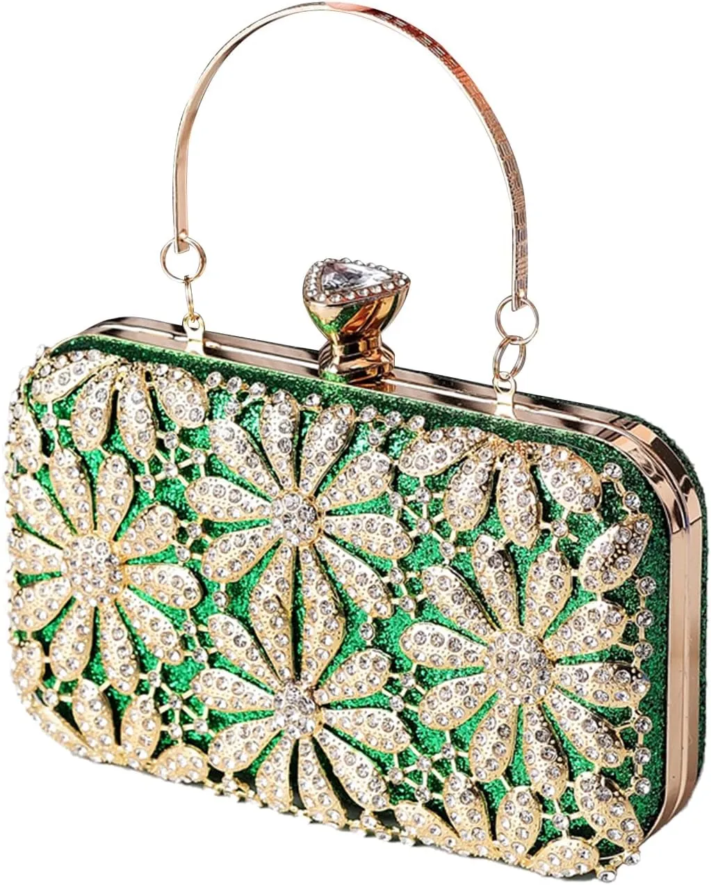 Rhinestone Flower Evening Bag for Women Sparkly Sequin Purse Crystal Clutch Bag Bridal Wedding Handbag Shoulder Bag