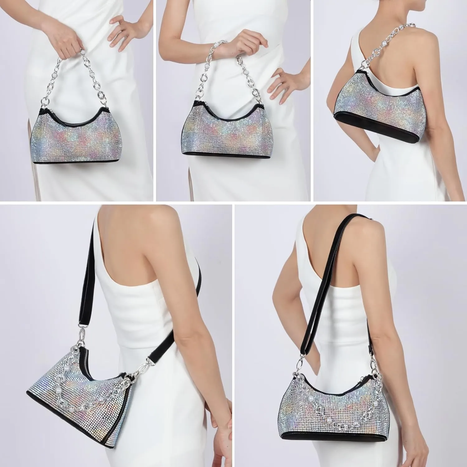 Rhinestone Handbag Purse Bling Clutch Purses for Women Evening Shoulder Diamond Purse Crystal Party Prom Hobo Bag