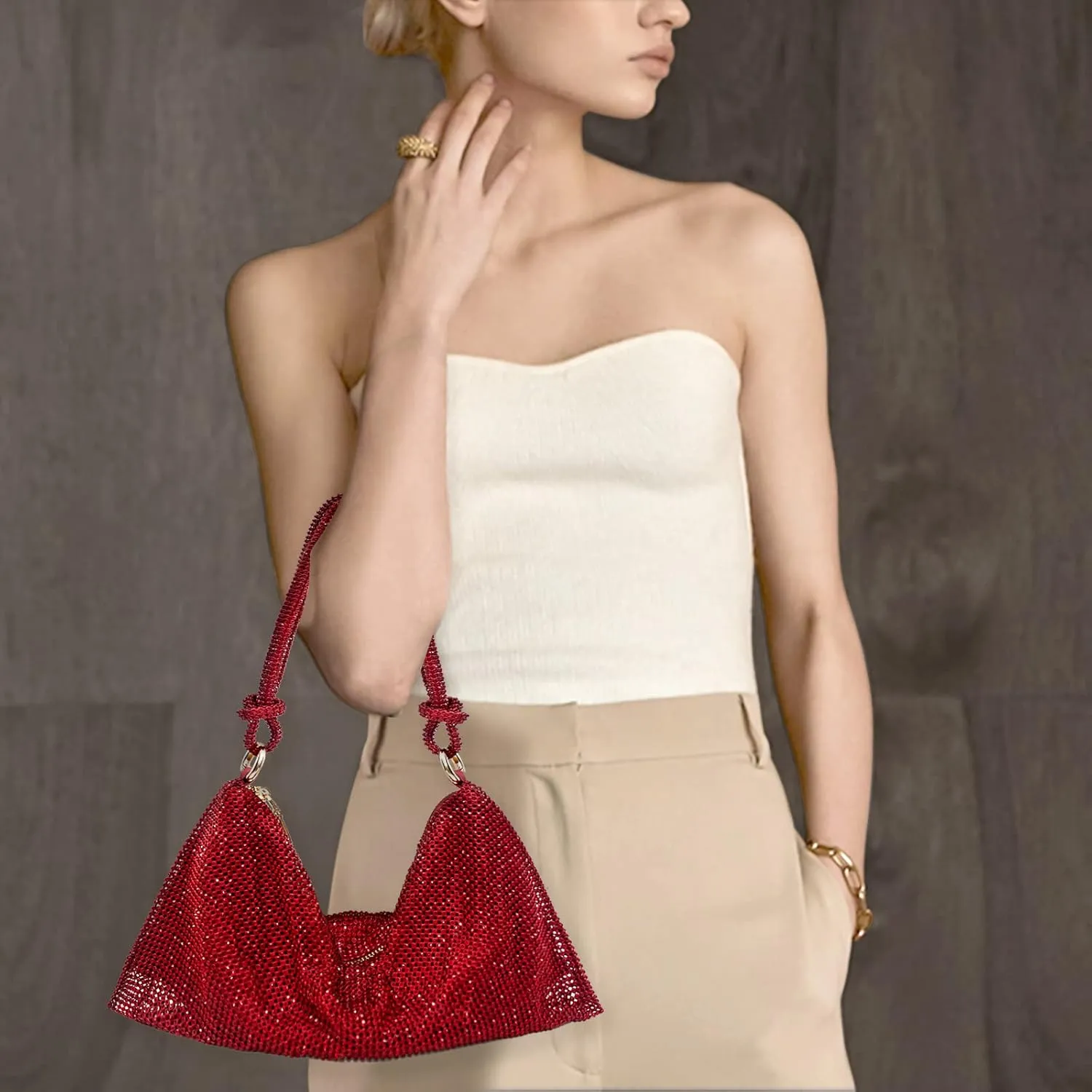 Rhinestone Purse Silver Hobo Purse Sparkly Black Evening Bag for Women Prom Party Wedding