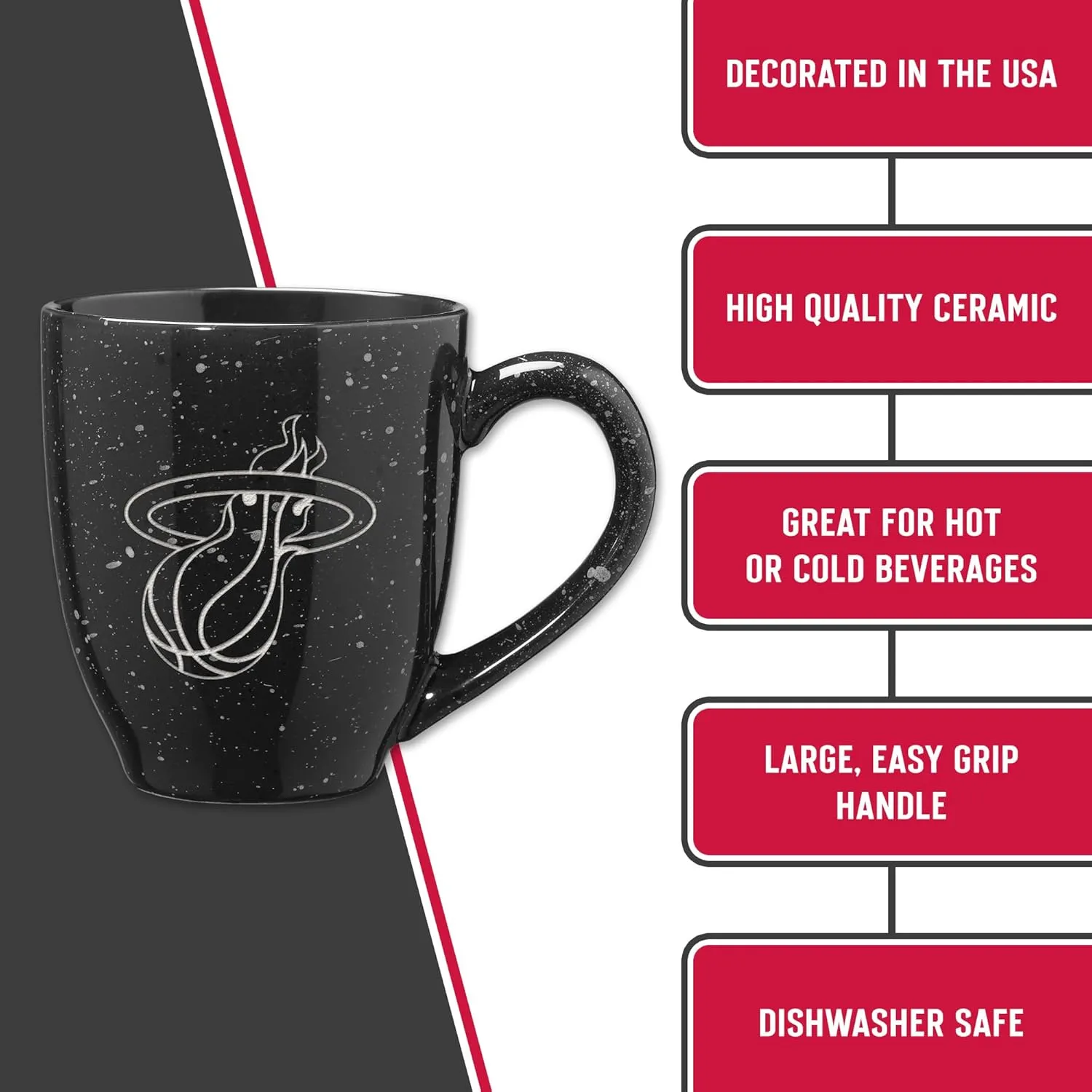 Rico Industries NBA Basketball Alternate 16 oz Team Color Laser Engraved Speckled Ceramic Coffee Mug