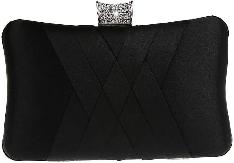 Ro Rox Francesca Retro Vintage Crystal Evening Prom Party Box Clutch Handbag Bag - Black