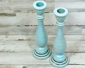 Robin’s egg blue hand-painted candlesticks