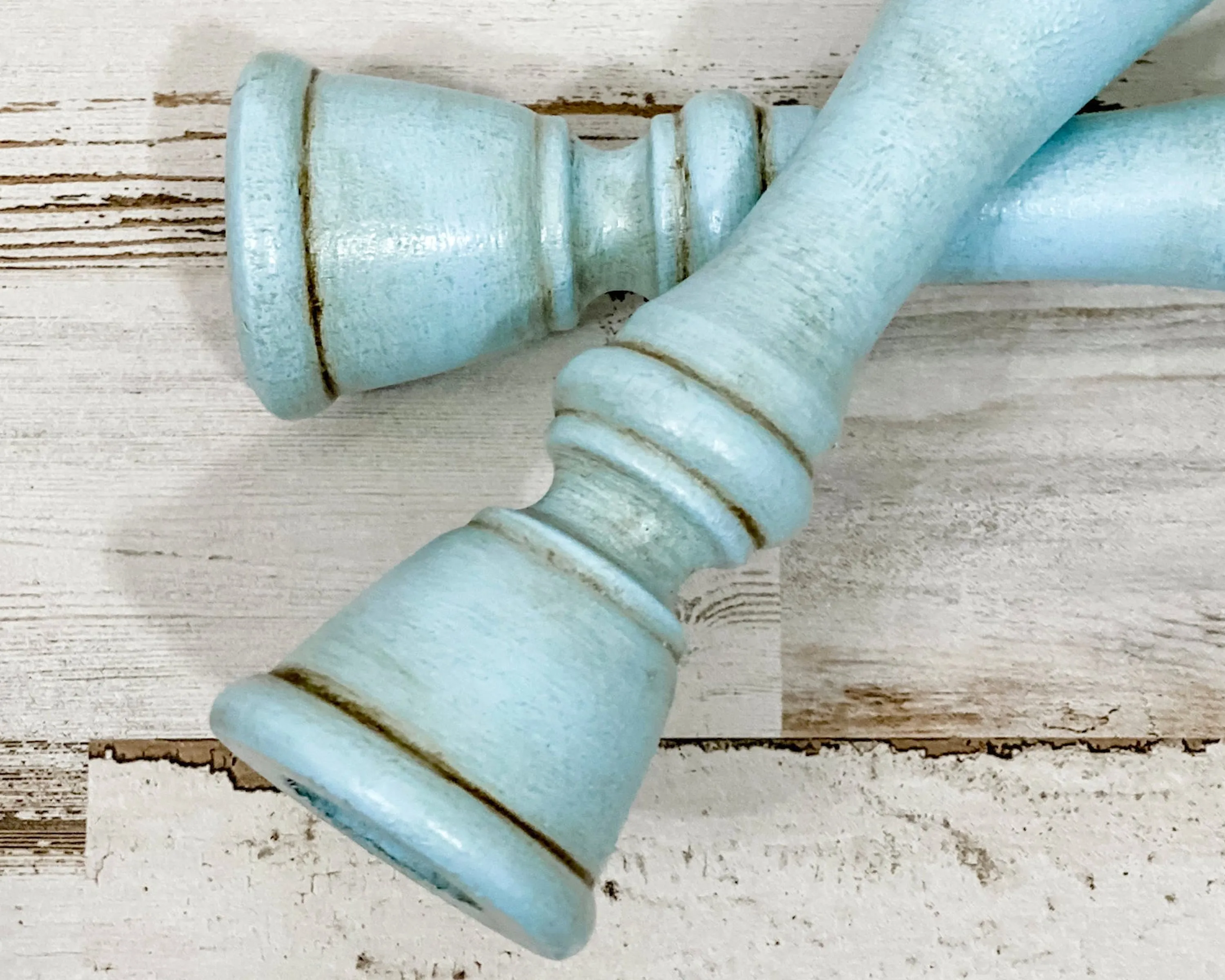 Robin’s egg blue hand-painted candlesticks