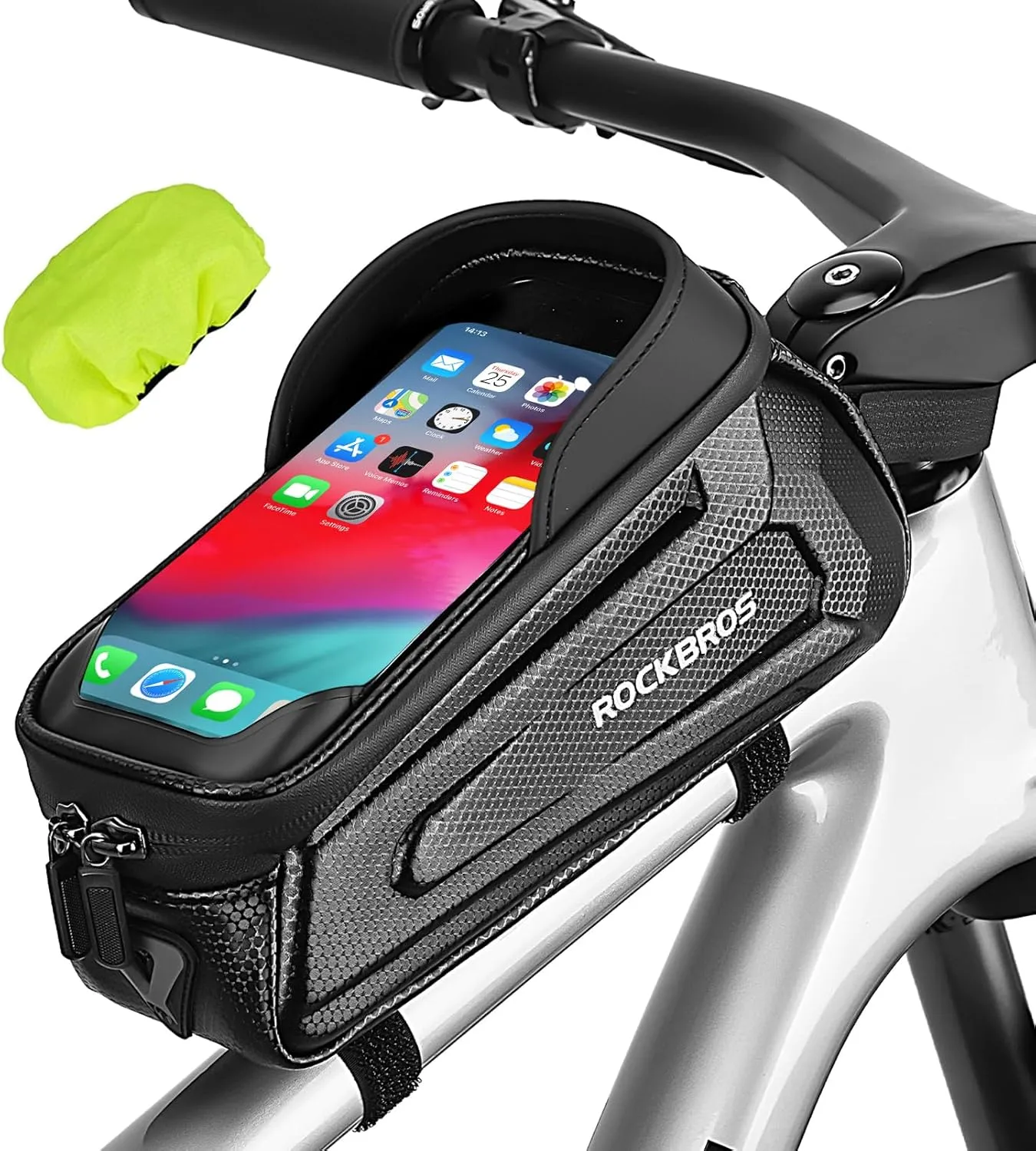 ROCKBROS Bike Phone Bag Waterproof Bike Bag Phone Mount EVA Hard Shell Bike Pouch with Rain Cover Compatible with iPhone 14/12/11 Pro XR XS Max Phones Below 6.8”