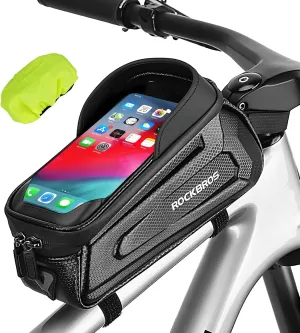ROCKBROS Bike Phone Bag Waterproof Bike Bag Phone Mount EVA Hard Shell Bike Pouch with Rain Cover Compatible with iPhone 14/12/11 Pro XR XS Max Phones Below 6.8”