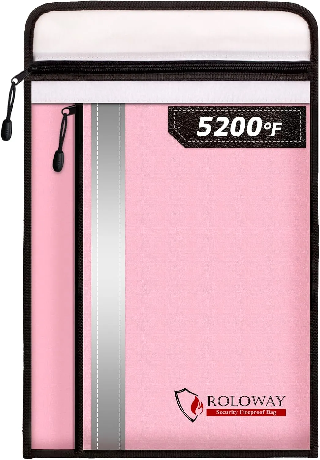 ROLOWAY Fireproof Document Bag (15.5 x 11.5 inch) with 2 Pockets and 5200℉ Aluminum Foil Layer, Fireproof Bag for Document Safe Fireproof Waterproof Document Bag, Fireproof Money Bag (Pink)