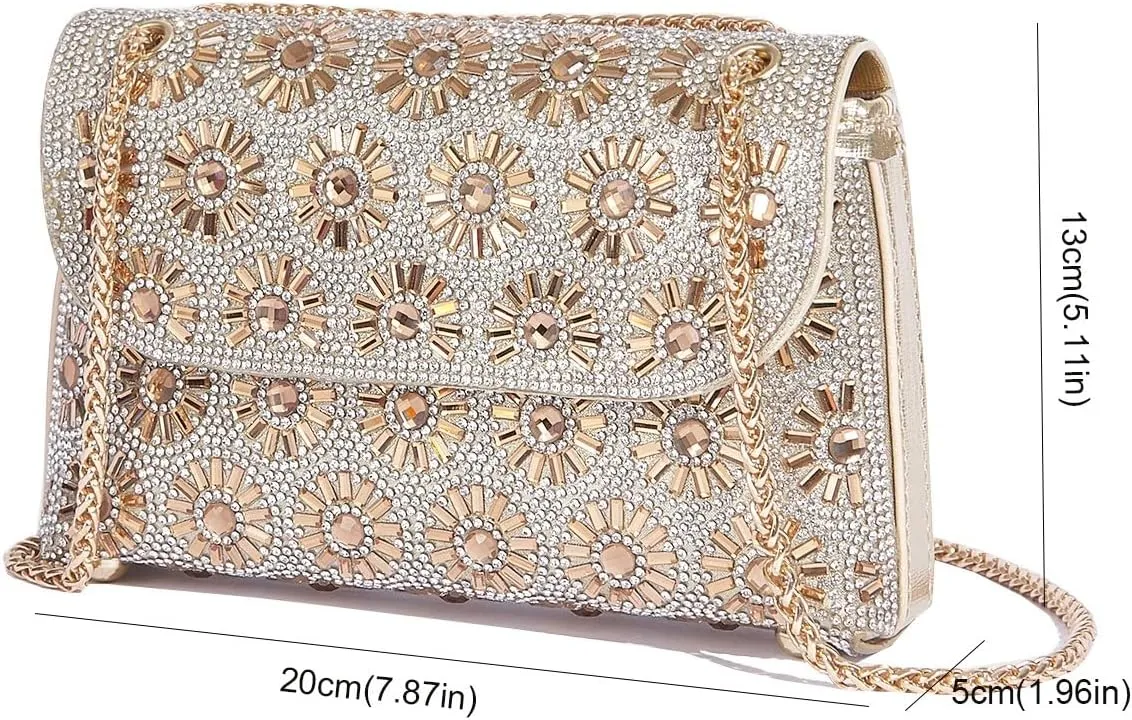 RomanticDesign Women Sparkly Rhinestone Evening Bag Crystal Shoulder Bag with Chain for Cocktail Party Wedding