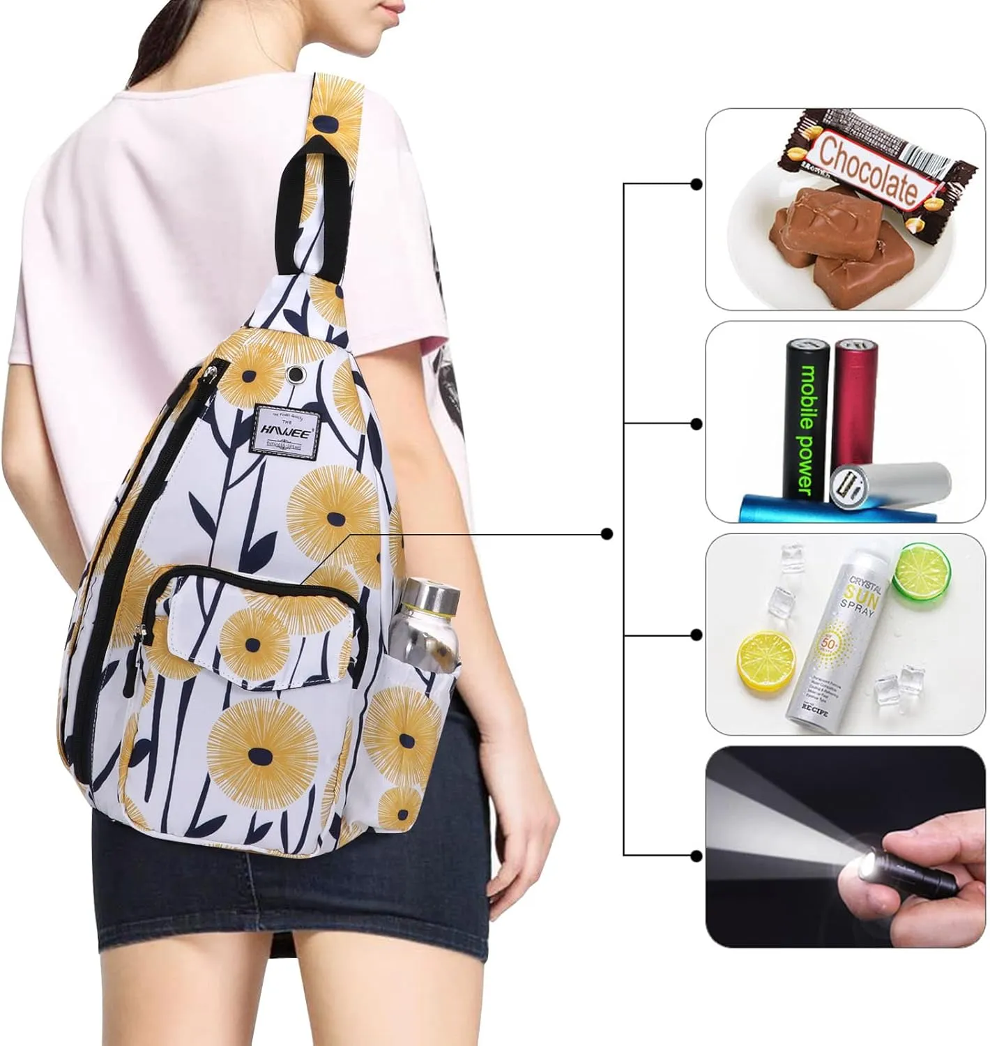 Rope Sling Bag for Women Men Casual Cross Body Daypack Backpack Adjustable Strap Water Repellent for Travel/Sport