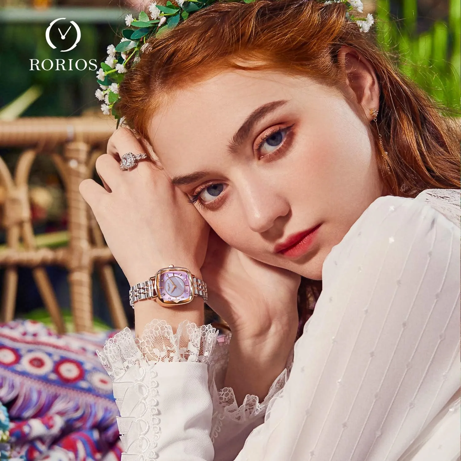 RORIOS Women Watches Analogue Quartz Watch Shining Starry Simulated Diamond Dial Stainless Steel Band Ladies Wristwatches