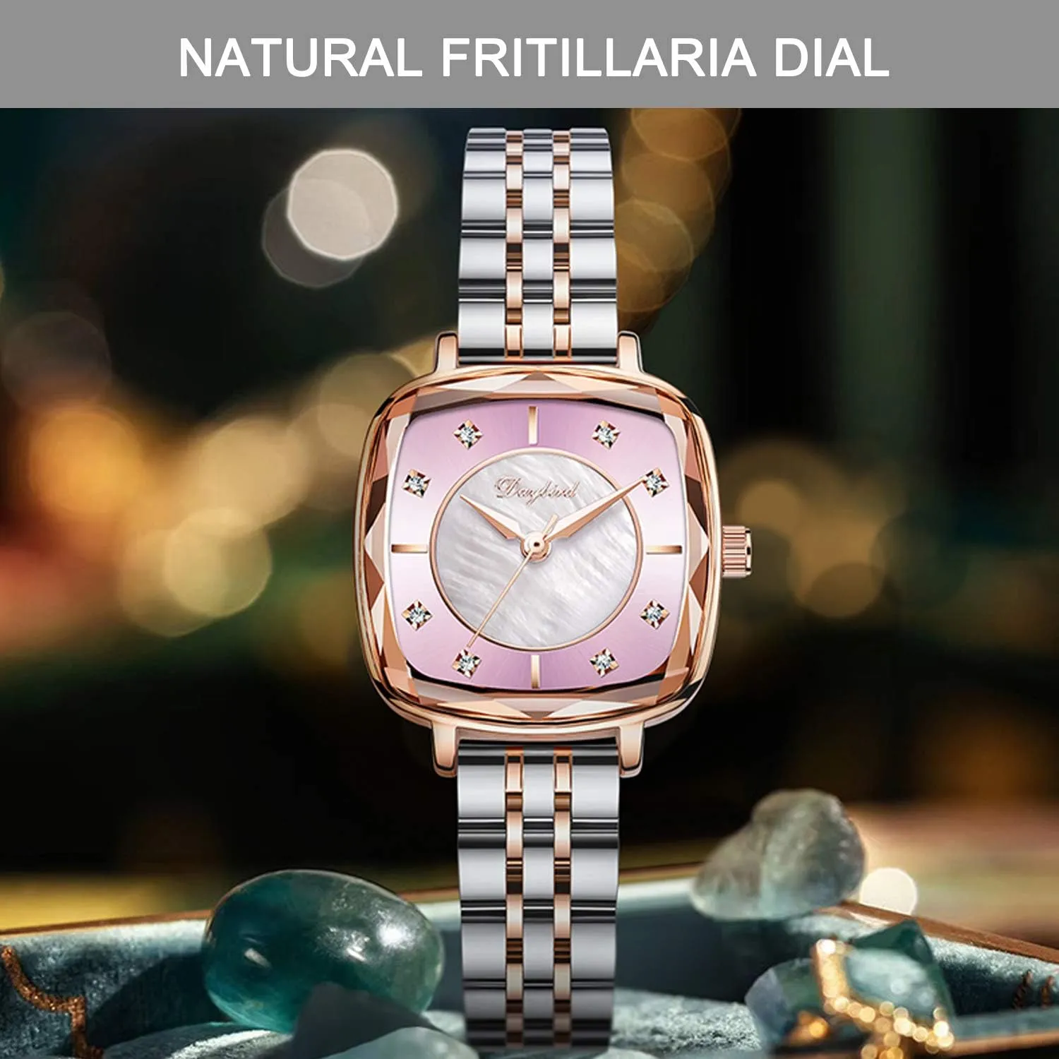 RORIOS Women Watches Analogue Quartz Watch Shining Starry Simulated Diamond Dial Stainless Steel Band Ladies Wristwatches