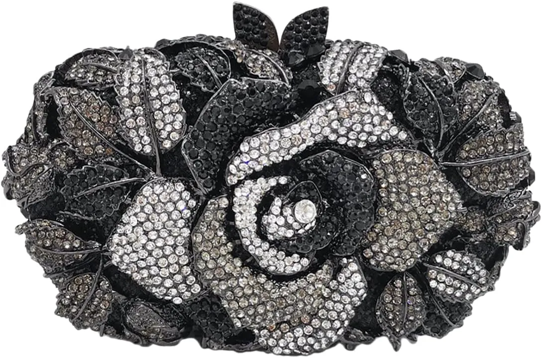 Rose Flower Crystal Purses Sparkly Rhinestone Evening Clutch for Women Wedding Party Cocktail Handbags