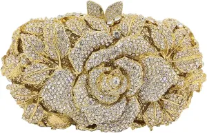 Rose Flower Crystal Purses Sparkly Rhinestone Evening Clutch for Women Wedding Party Cocktail Handbags