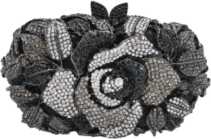 Rose Flower Crystal Purses Sparkly Rhinestone Evening Clutch for Women Wedding Party Cocktail Handbags