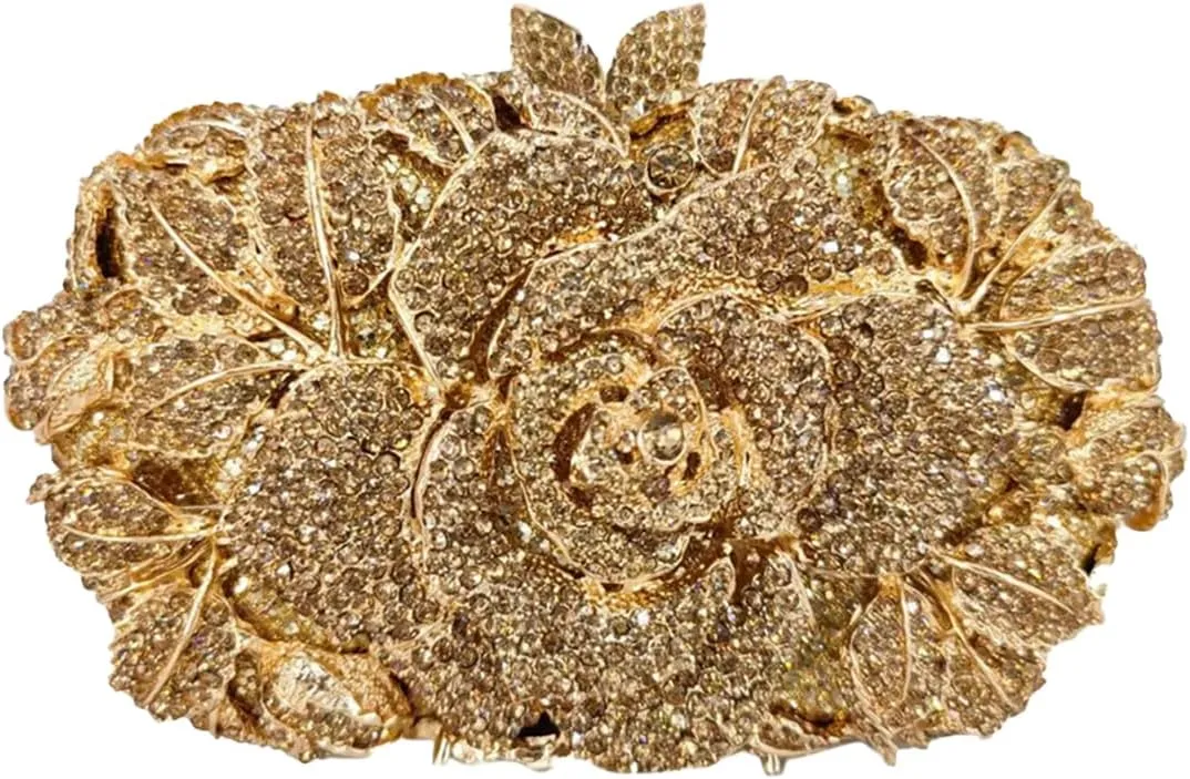 Rose Flower Crystal Purses Sparkly Rhinestone Evening Clutch for Women Wedding Party Cocktail Handbags