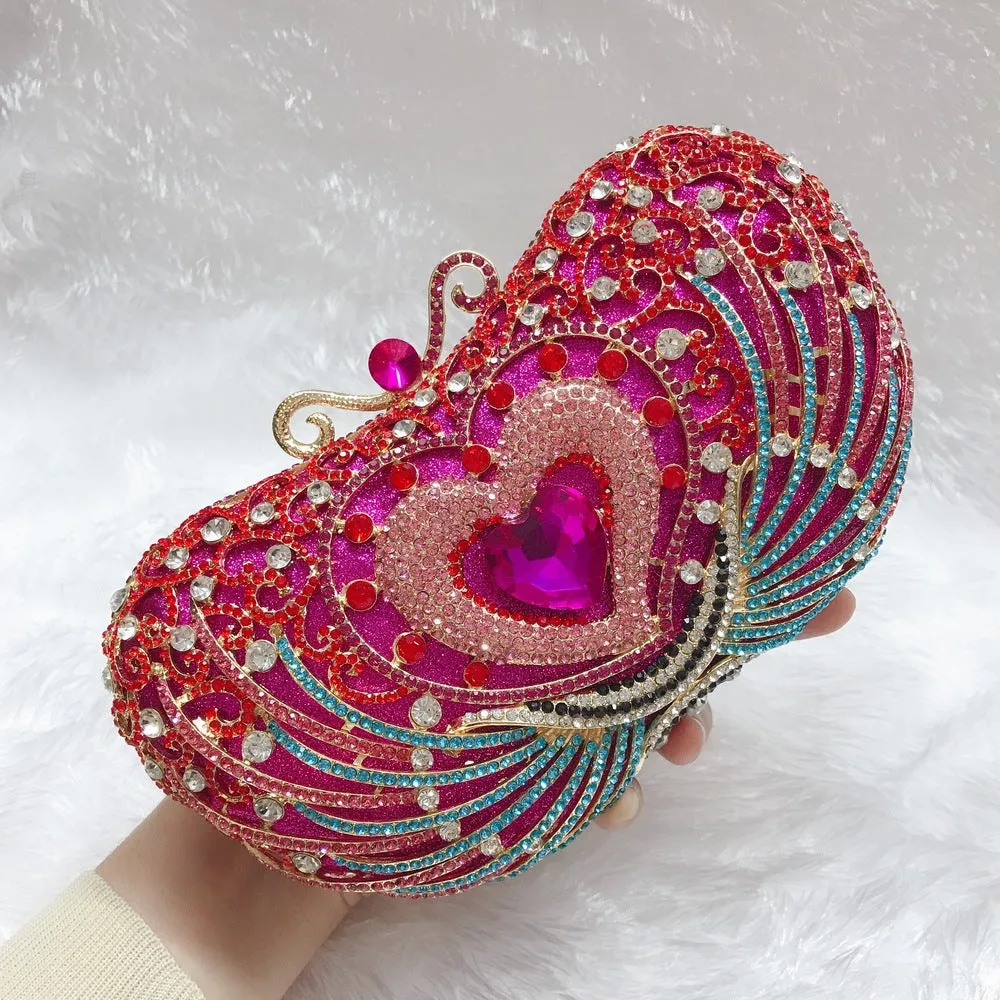 Rose Red Heart Prom Clutch Purse
