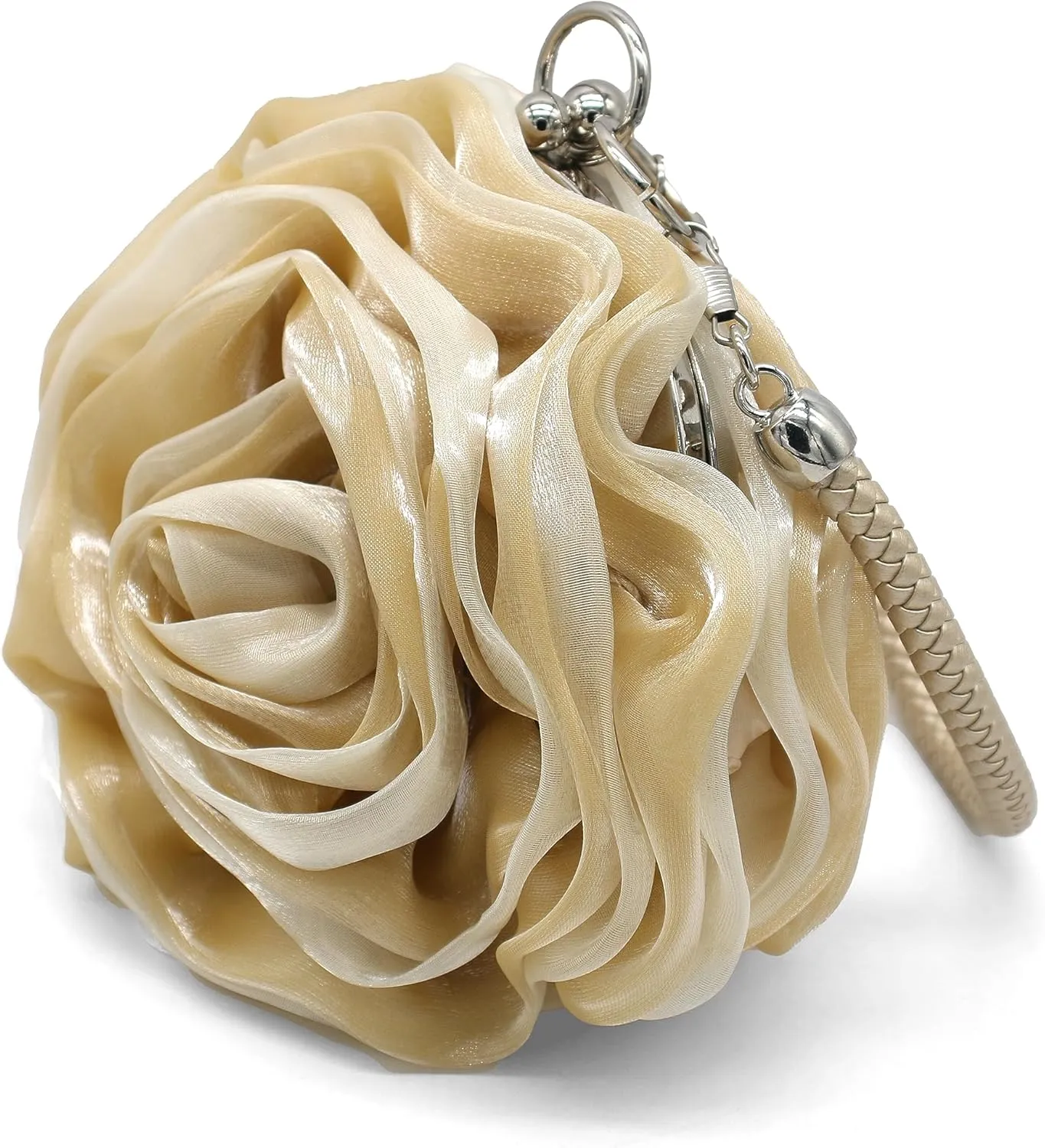 Rose Shaped Evening Bag Soft Satin Clutch Purse Floral Wristlet Handbag for Women Wedding Party Purse