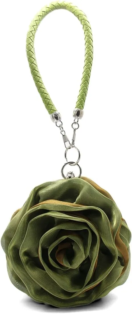 Rose Shaped Evening Bag Soft Satin Clutch Purse Floral Wristlet Handbag for Women Wedding Party Purse