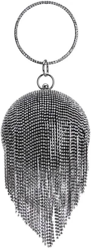 Round Ball Clutch Purse Women Crystal Evening Bag Tassel Wedding Party Handbag