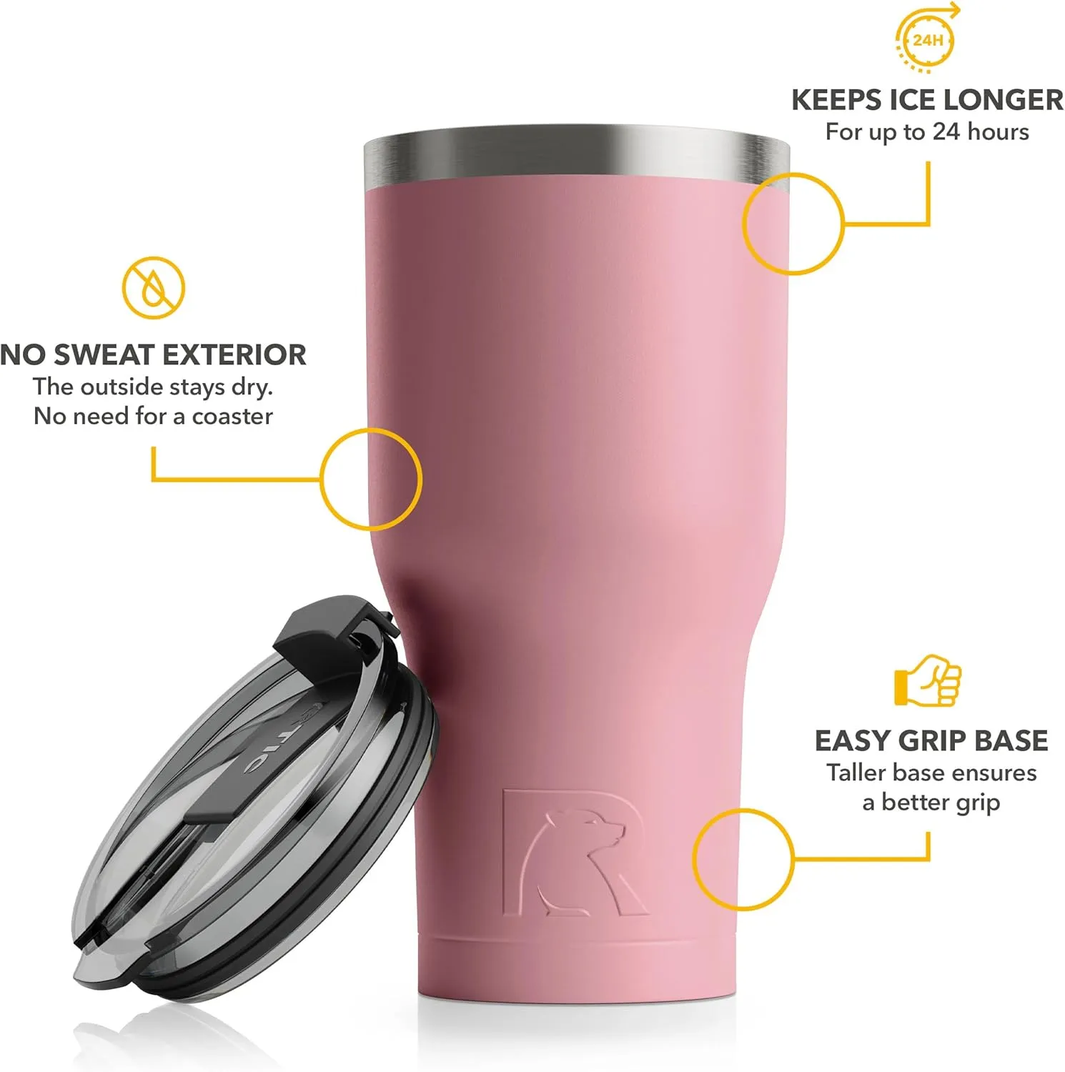 RTIC 30 oz Insulated Tumbler Stainless Steel Coffee Travel Mug with Lid, Spill Proof, Hot Beverage and Cold, Portable Thermal Cup for Car, Camping, Dusty Rose