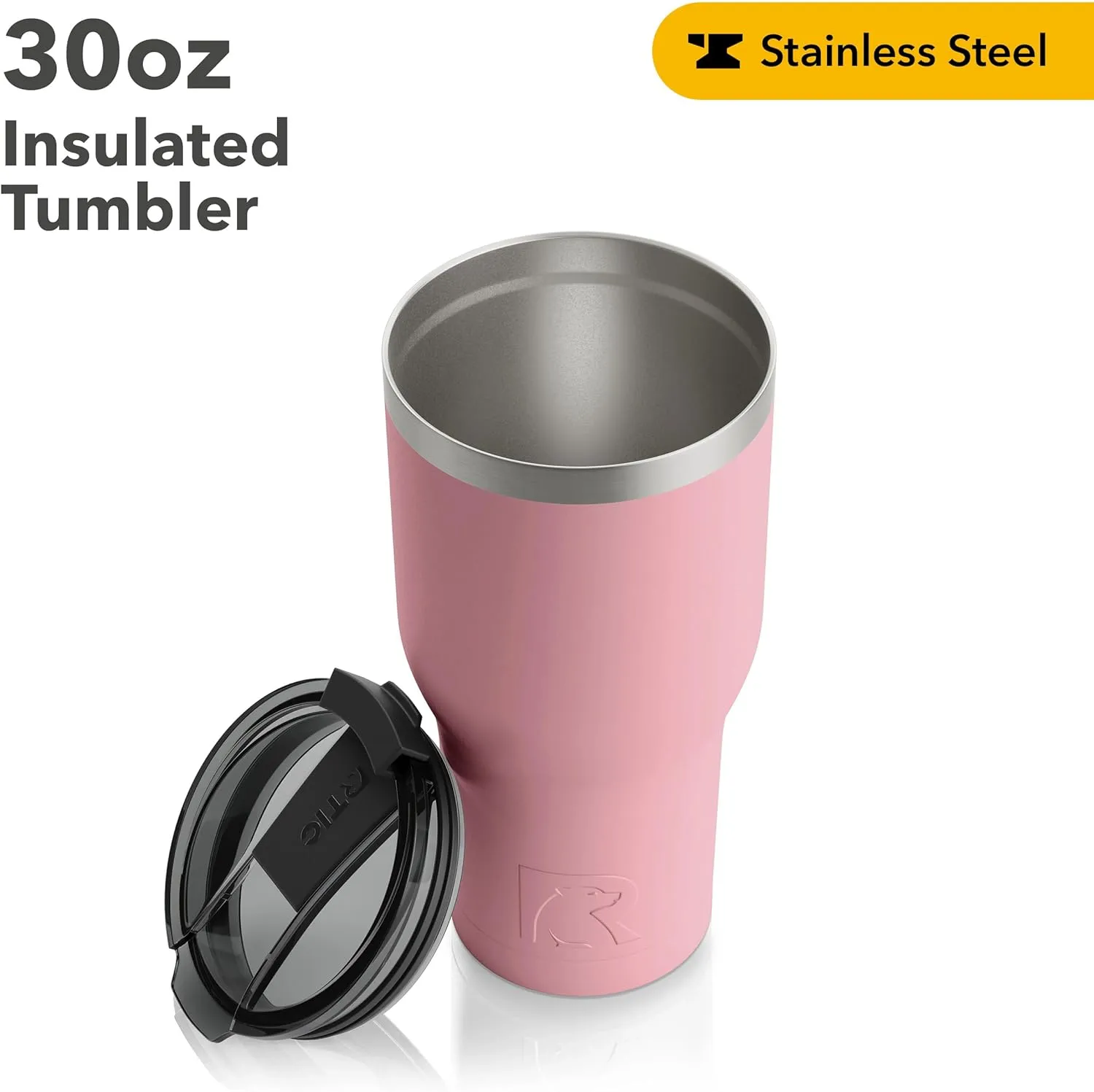 RTIC 30 oz Insulated Tumbler Stainless Steel Coffee Travel Mug with Lid, Spill Proof, Hot Beverage and Cold, Portable Thermal Cup for Car, Camping, Dusty Rose