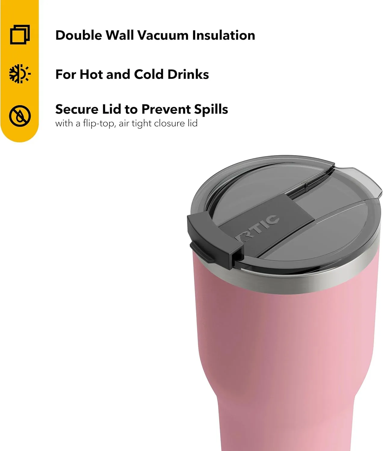 RTIC 30 oz Insulated Tumbler Stainless Steel Coffee Travel Mug with Lid, Spill Proof, Hot Beverage and Cold, Portable Thermal Cup for Car, Camping, Dusty Rose