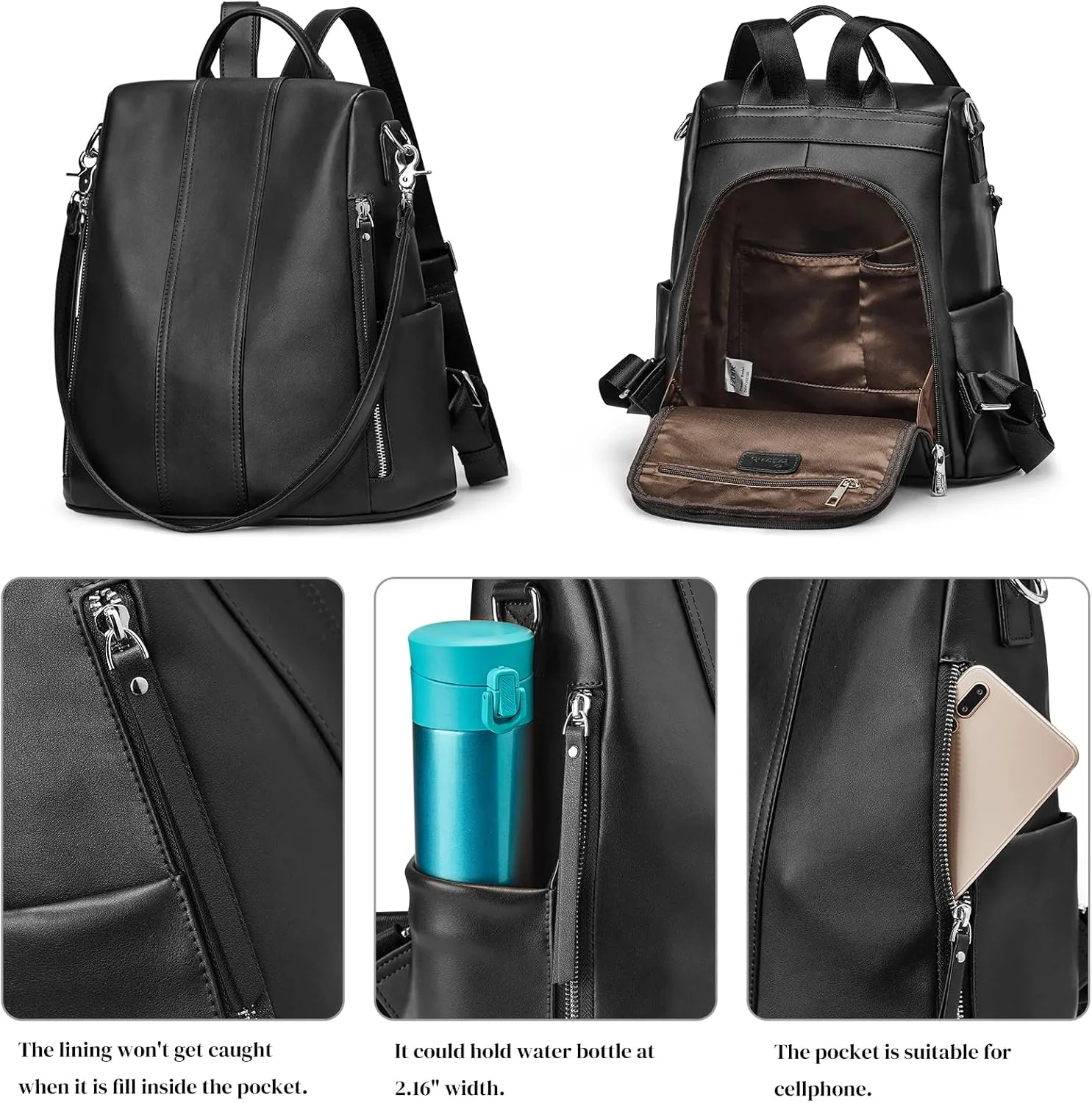 S-ZONE Leather Backpack Purses for Women Antitheft Rucksack Shoulder Bag Medium