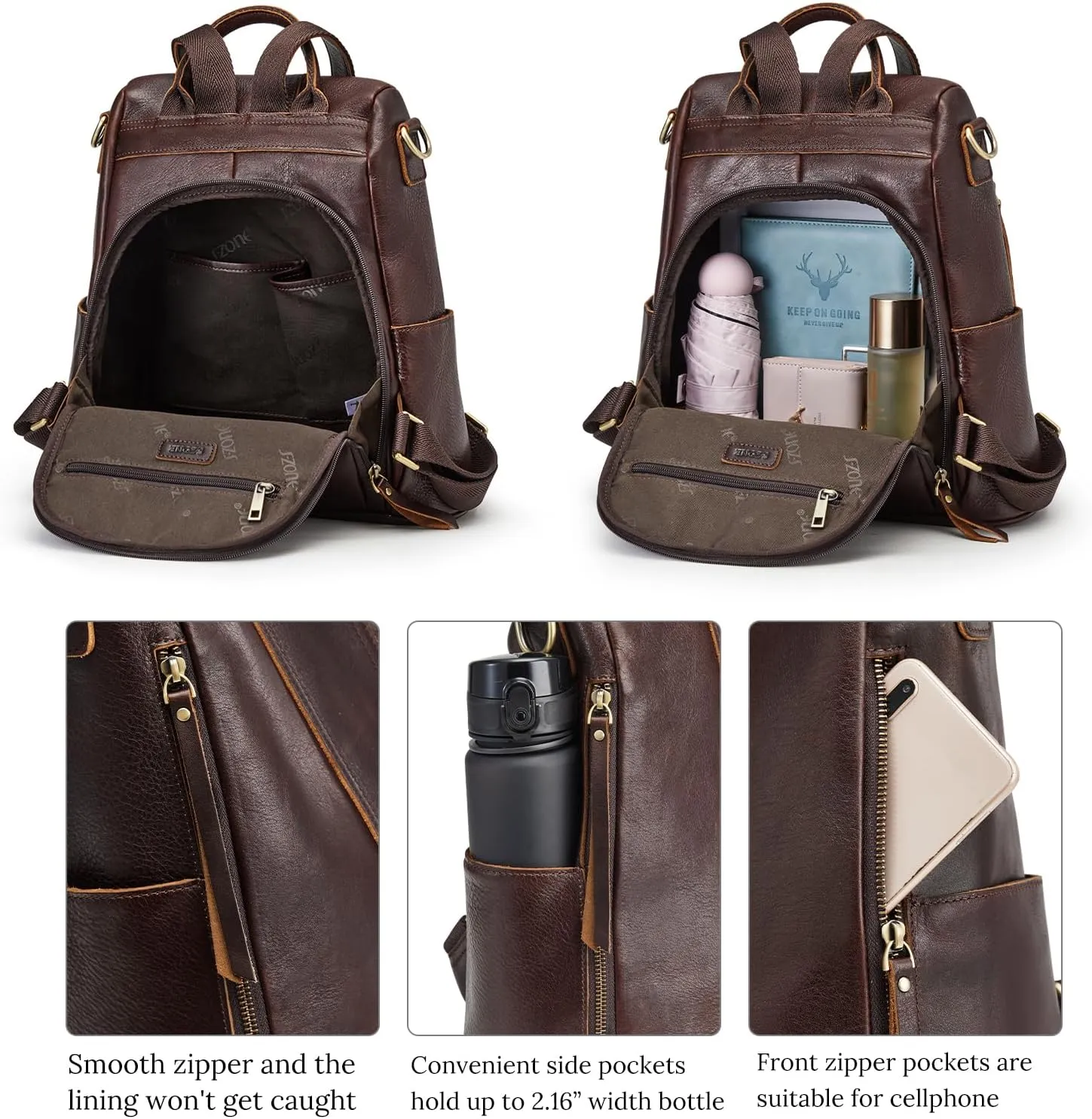 S-ZONE Leather Backpack Purses for Women Antitheft Rucksack Shoulder Bag Medium