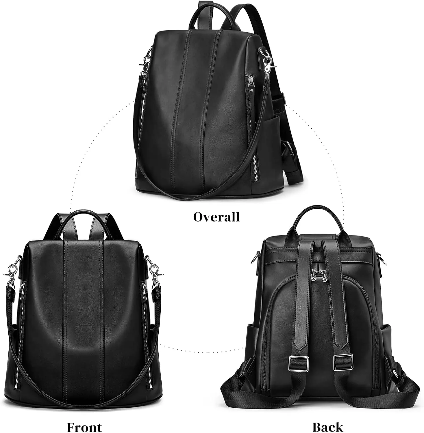 S-ZONE Leather Backpack Purses for Women Antitheft Rucksack Shoulder Bag Medium