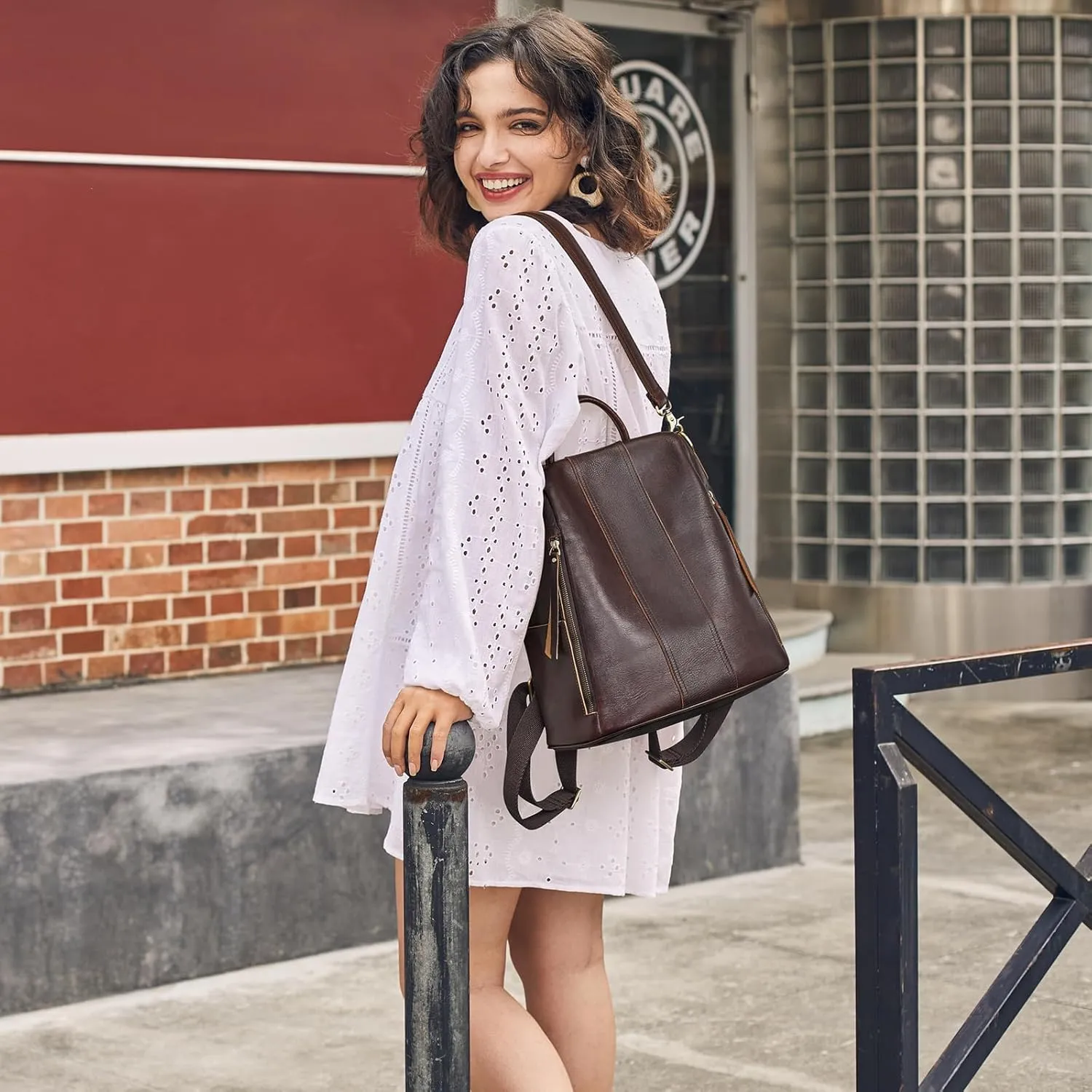 S-ZONE Leather Backpack Purses for Women Antitheft Rucksack Shoulder Bag Medium