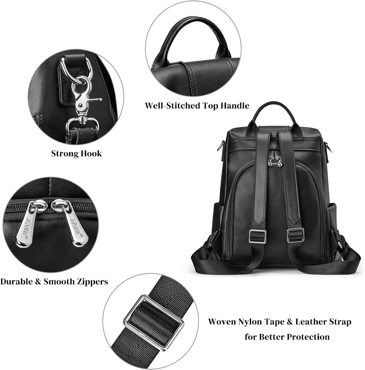 S-ZONE Leather Backpack Purses for Women Antitheft Rucksack Shoulder Bag Medium
