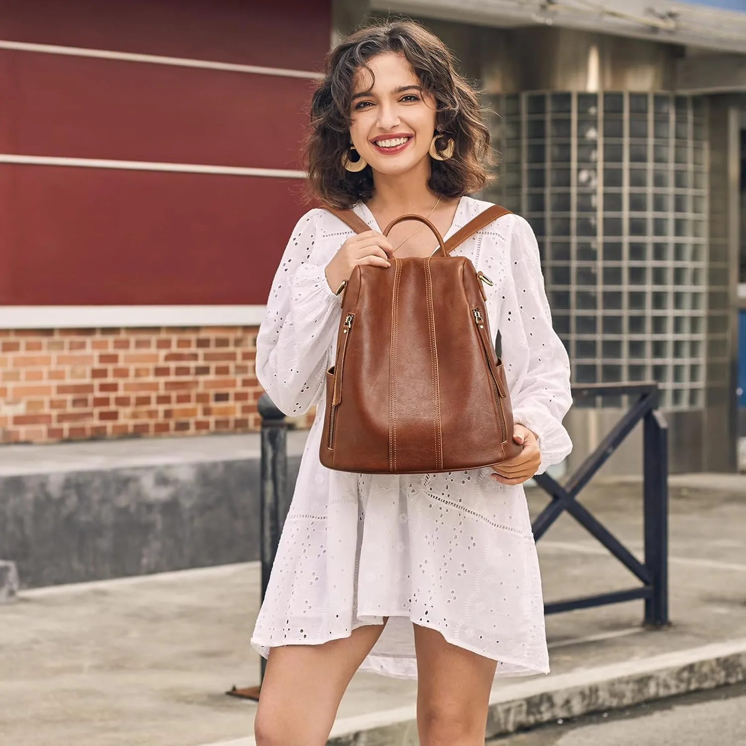 S-ZONE Leather Backpack Purses for Women Antitheft Rucksack Shoulder Bag Medium