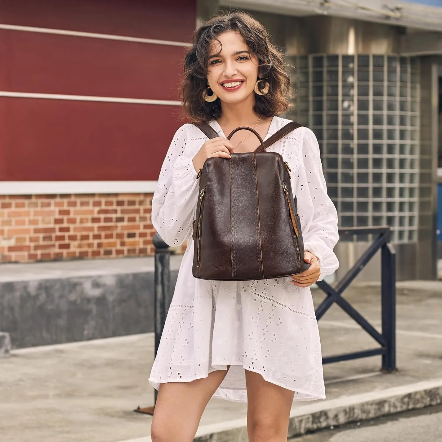 S-ZONE Leather Backpack Purses for Women Antitheft Rucksack Shoulder Bag Medium