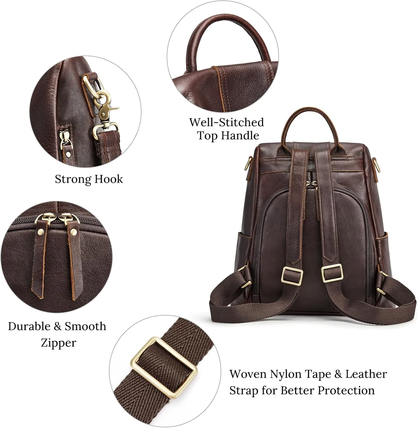 S-ZONE Leather Backpack Purses for Women Antitheft Rucksack Shoulder Bag Medium
