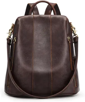 S-ZONE Leather Backpack Purses for Women Antitheft Rucksack Shoulder Bag Medium