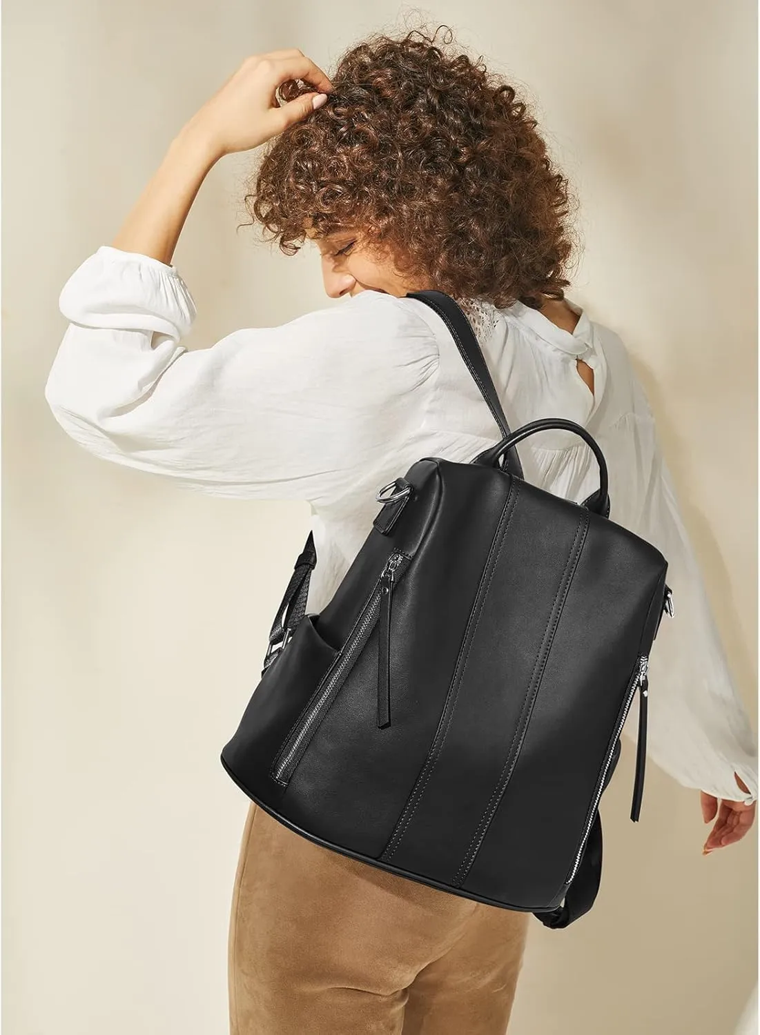 S-ZONE Leather Backpack Purses for Women Antitheft Rucksack Shoulder Bag Medium