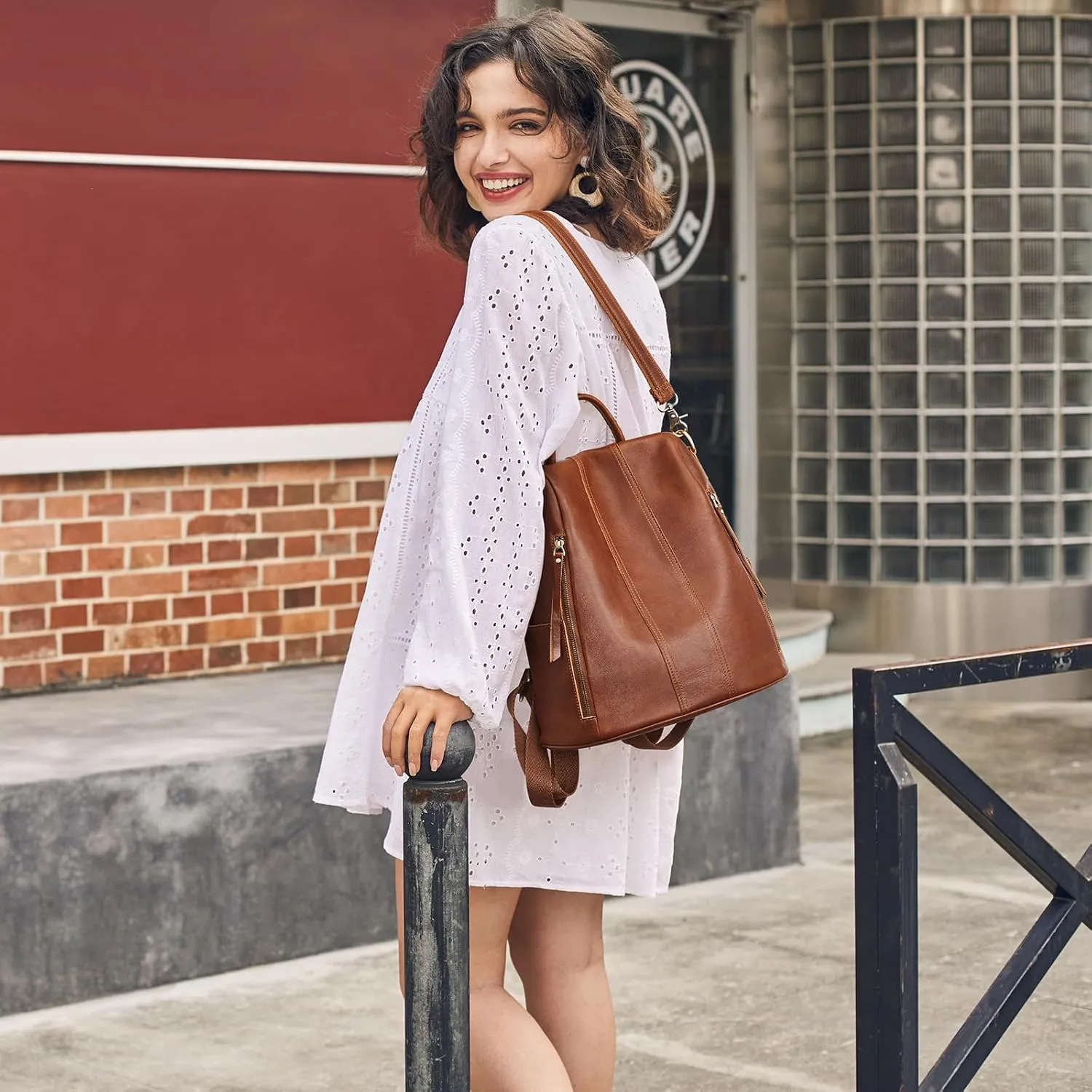 S-ZONE Leather Backpack Purses for Women Antitheft Rucksack Shoulder Bag Medium
